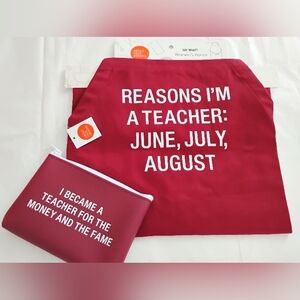 Burgundy Teacher Apron & Zipper Pouch with Funny Summer Quote